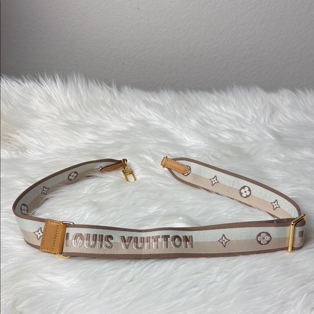 Louis Vuitton Beige and Tan Monogram Canvas Strap with Gold Hardware